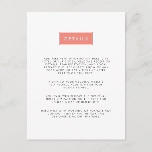 Carte d'information Mariage moderne | Corail (Devant)