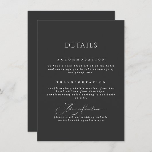 Carte d'information mariage noir typographie simpl (Devant / Derrière)