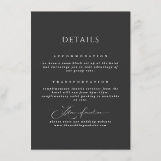 Carte d'information mariage noir typographie simpl