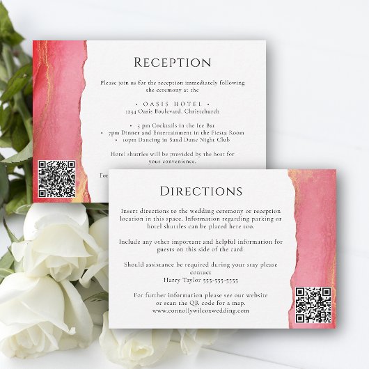 Carte d'information Mariage rose corail moderne