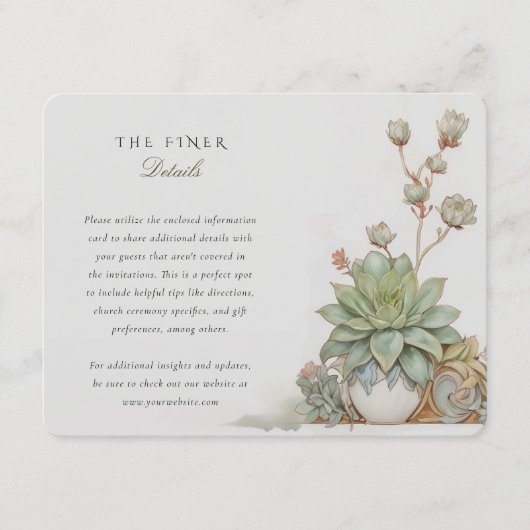Carte d'information Mariage Succulente Vintage (Devant)