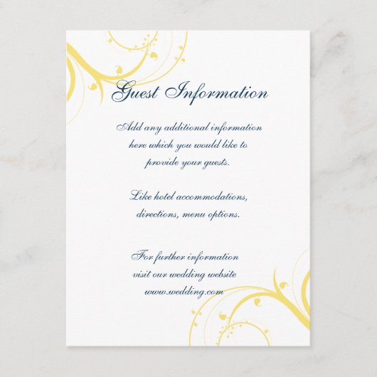 Carte d'information Mariage Yellow Swirls (Devant)