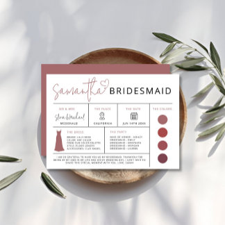 Carte d'information Maroon Bridesmaid, Guide de fê