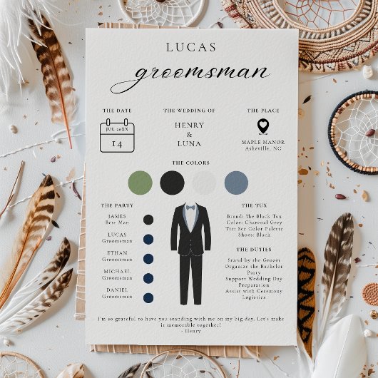 Carte d'information minimaliste des Groomsmen