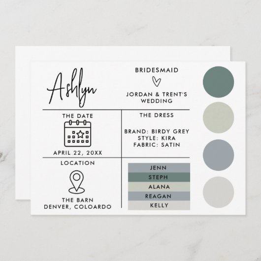 Carte d'information modifiable pour les demoiselle (Devant / Derrière)