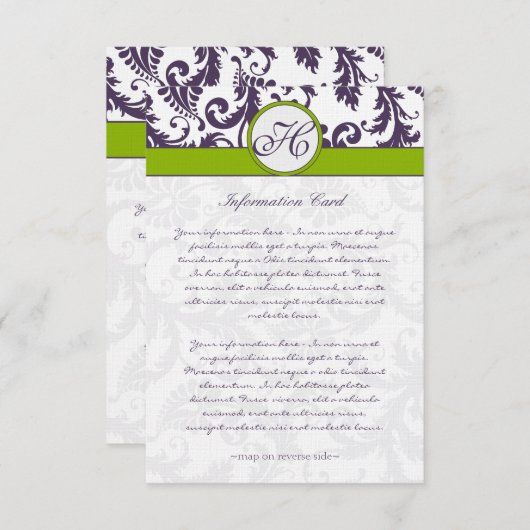 Carte d'information Monogram Lapis Purple Damask (Devant / Derrière)