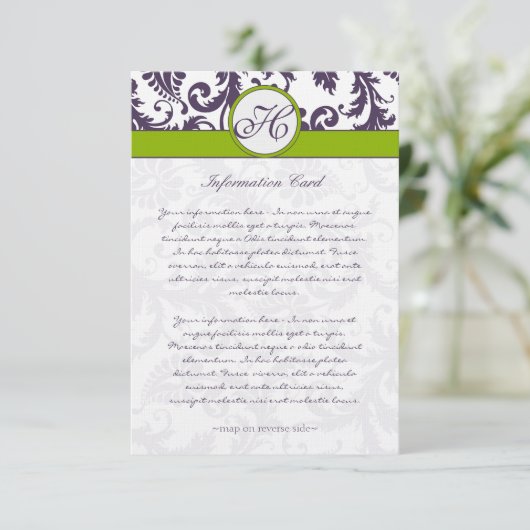 Carte d'information Monogram Lapis Purple Damask (Debout devant)