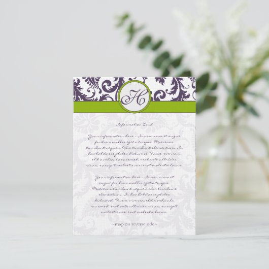 Carte d'information Monogram Lapis Purple Damask (Debout devant)