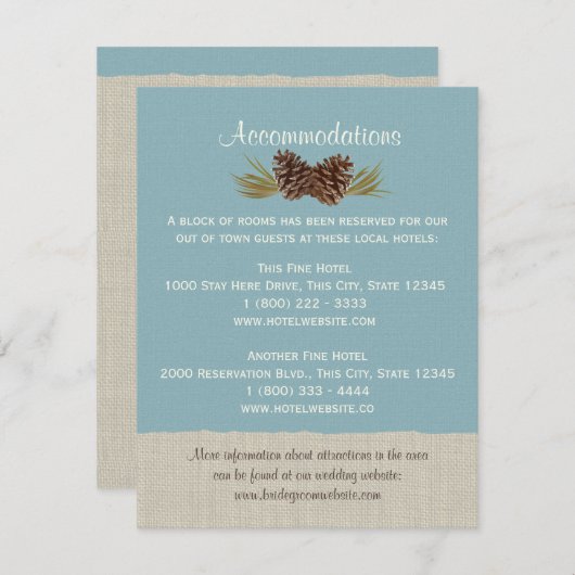 Carte d'information Pine Cones et Burlap Blue (Devant / Derrière)
