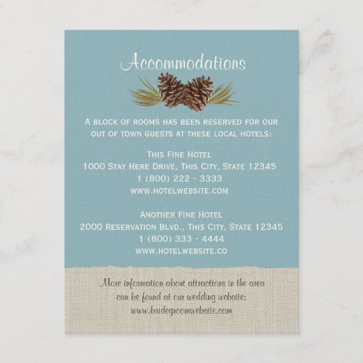Carte d'information Pine Cones et Burlap Blue (Devant)