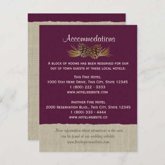 Carte d'information Pine Cones et Burlap Plum (Devant / Derrière)