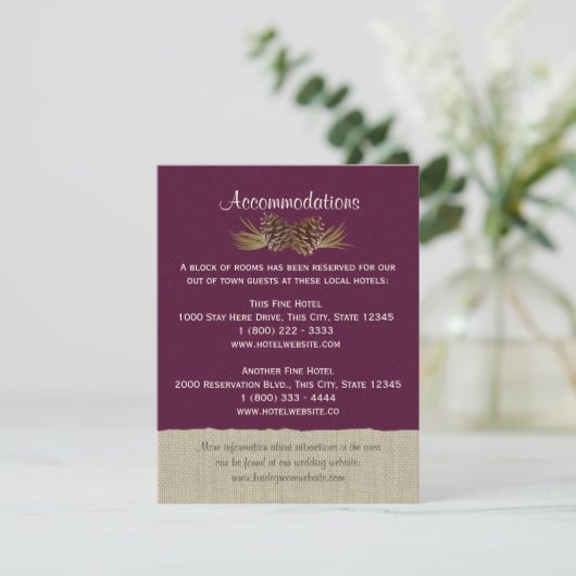 Carte d'information Pine Cones et Burlap Plum (Debout devant)