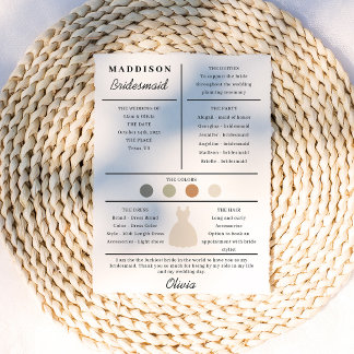 Carte d'information pour demoiselle d'honneur