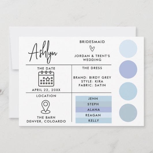 Carte d'information pour Mariage éditable Blue Bri (Devant)