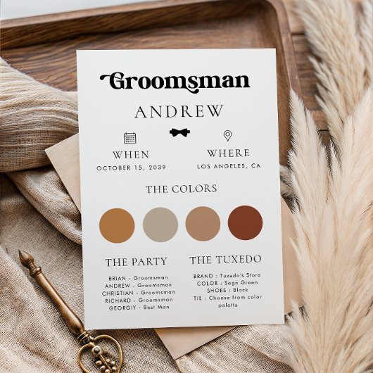 Carte d'information simple rétro pour garçon d'hon