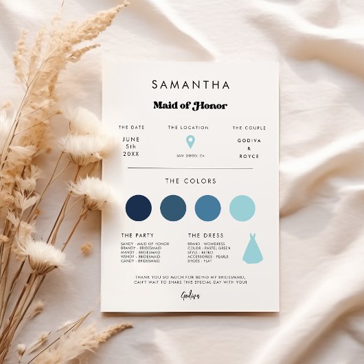 Carte d'information stylish retro Maid of Honor