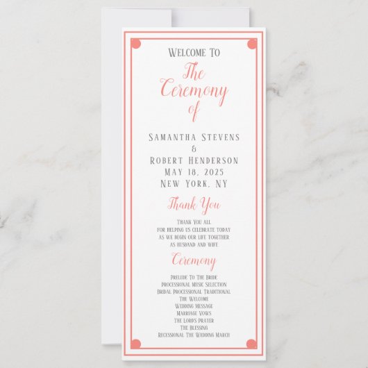 Carte d'information sur la cérémonie du Mariage du (Devant)