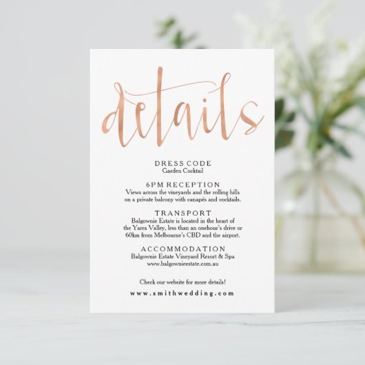 Carte d'information sur le Mariage rose Gold (Debout devant)