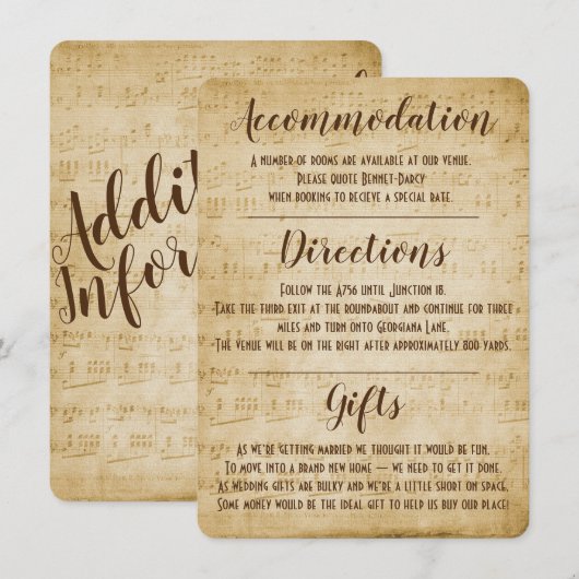 Carte d'information sur l'enclosure en musique vin (Devant / Derrière)