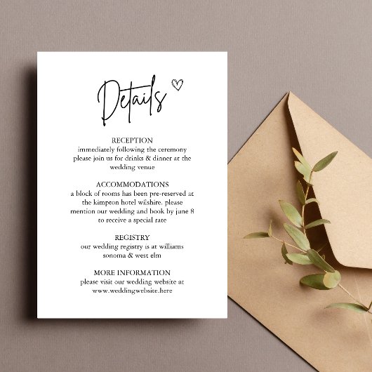 Carte d'information sur les détails du mariage min