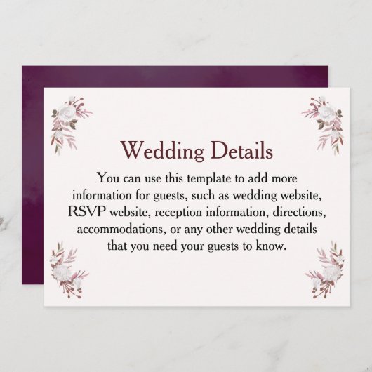 Carte d'information sur les détails du mariage Per (Devant / Derrière)