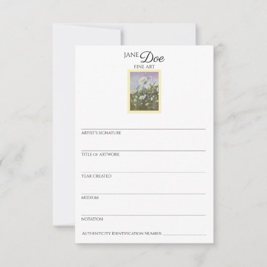 Carte d'information sur l'œuvre d'art (Devant)