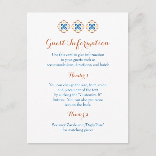 Carte d'information Talavera Spanish Tile (Devant)