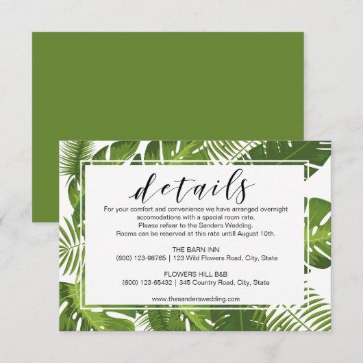 Carte d'information | tropical feuille vert (Devant / Derrière)