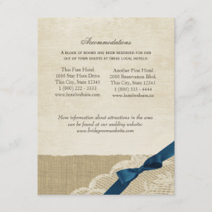 Carte d'information vintage Lace, Navy Bow et Burl