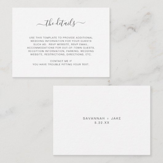 Carte d'informations mariage blanc simple (Devant / Derrière)
