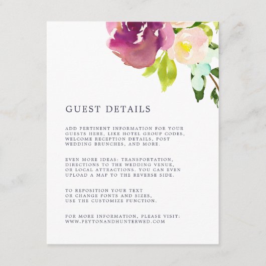 Carte d'informations sur le client Mariage en fleu (Devant)