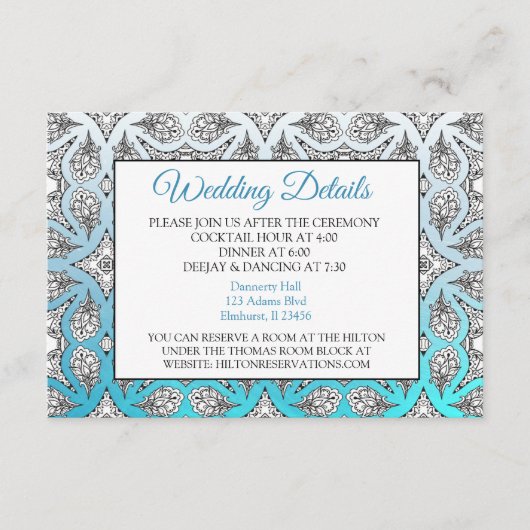 Carte d'informations sur le Mariage Aqua Blue Mand (Devant)