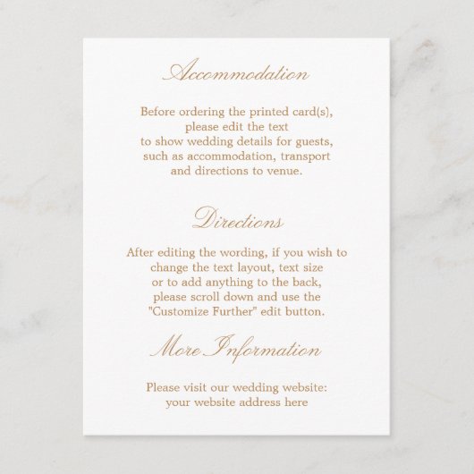 Carte d'informations sur le Mariage blanc doré bei (Devant)