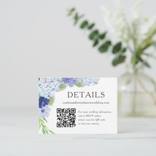 Carte d'informations sur le Mariage Blue Hydrangea (Debout devant)