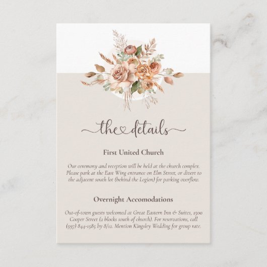 Carte d'informations sur le Mariage de fleurs de t (Devant)