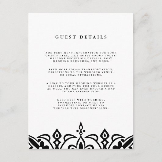 Carte d'informations sur le Mariage de Marrakech | (Devant)