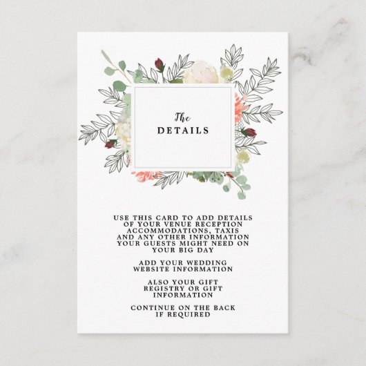carte d'informations sur le mariage floral boho (Devant)