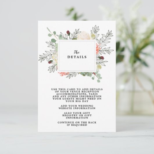 carte d'informations sur le mariage floral boho (Debout devant)