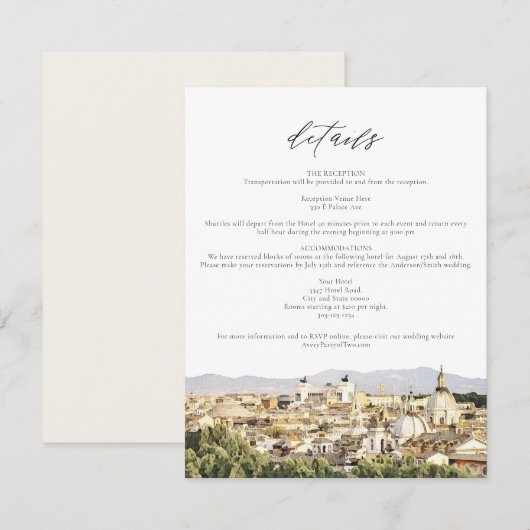 Carte d'informations sur le Mariage ROME Italie Sk (Devant / Derrière)