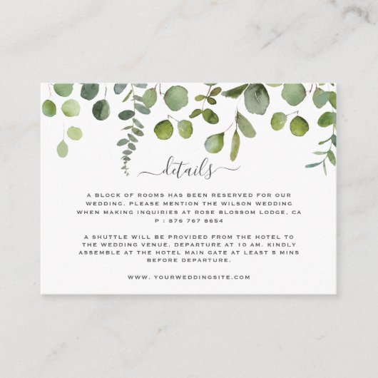 Carte d'informations sur le Mariage Sage Green Euc (Devant)