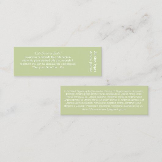 Carte d'ingrédient de jasmin (Devant / Derrière)