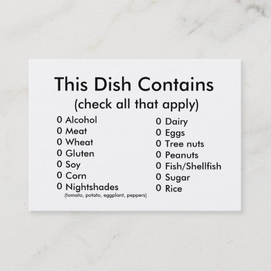 Carte d'ingrédients de chance de pot (Devant)