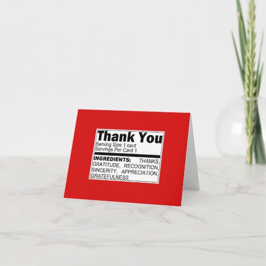Carte d'ingrédients Merci rouge (Devant)
