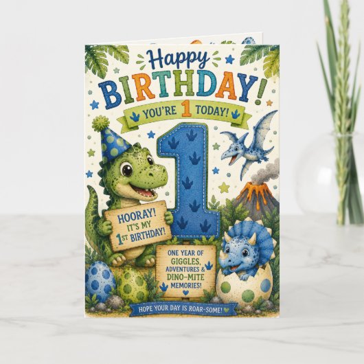 Carte Dino-Mite 1er Anniversaire (Devant)