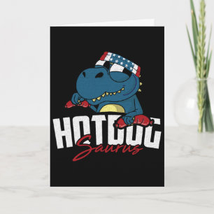 Carte Dino Saurus Hot Dog 4 Juillet Drôle T-Rex Patrioti