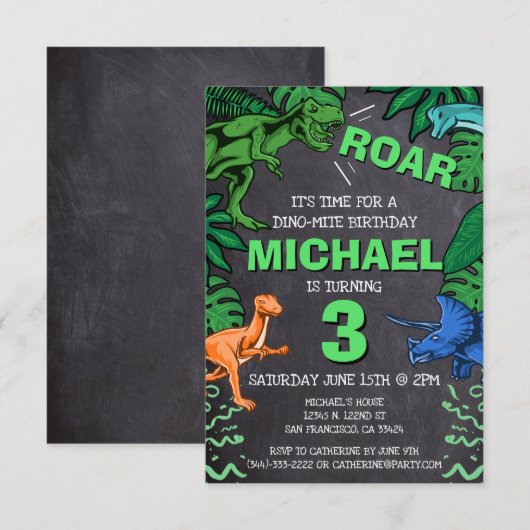 Carte Dino Trex Jurassic Boy Dinosaur Anniversaire (Devant / Derrière)