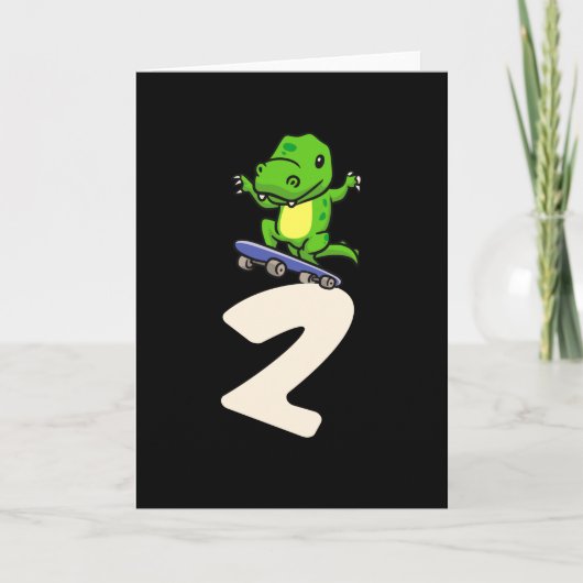 Carte Dinosaur 2e anniversaire Skateboard Enfants Garçon (Devant)