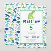 Carte Dinosaur Anniversaire Fête Aquarelle Enfants Invit (Devant / Derrière)