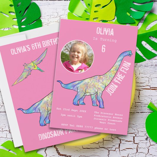 Carte Dinosaur Brachiosaurus Filles Anniversaire rose Ph
