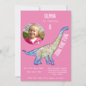 Carte Dinosaur Brachiosaurus Filles Anniversaire rose Ph (Devant)